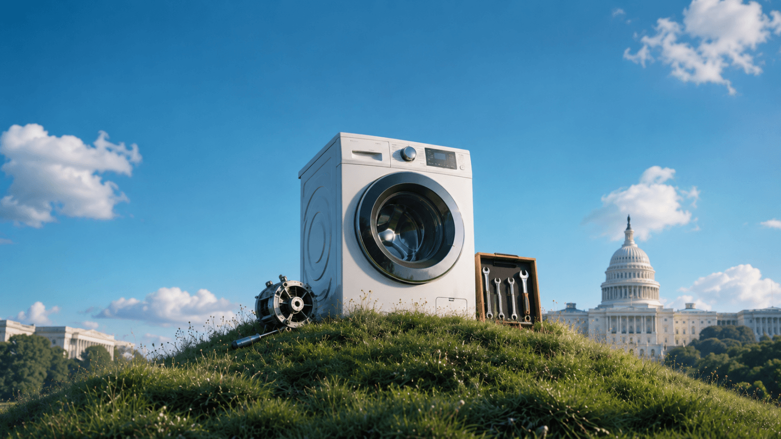 Technician repairing a washing machine